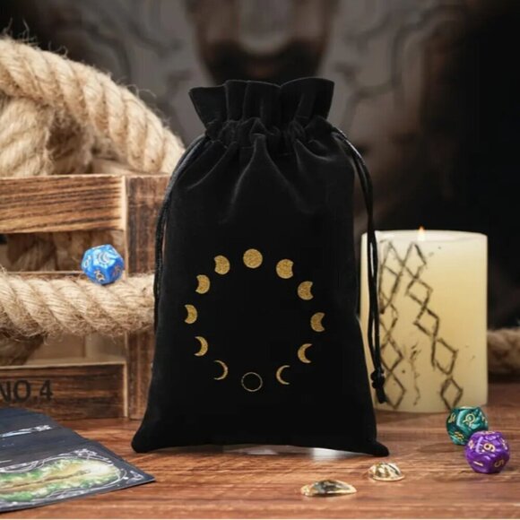 Moon Phase Velveteen Drawstring Bag Trio Black Red Purple Gold NWT - Picture 4 of 5